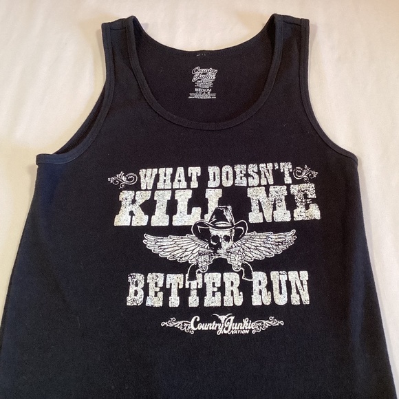 What doesn’t kill me black tank top - Picture 1 of 3